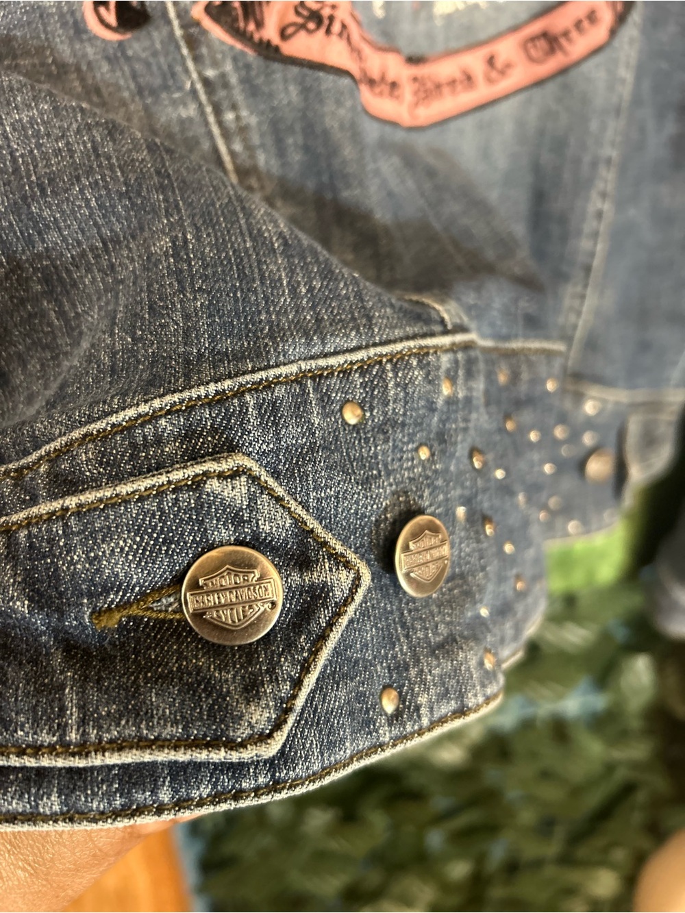 Harley-Davidson Blue Embroidered Eagle Studded Denim Jacket - Picture 6 of 9